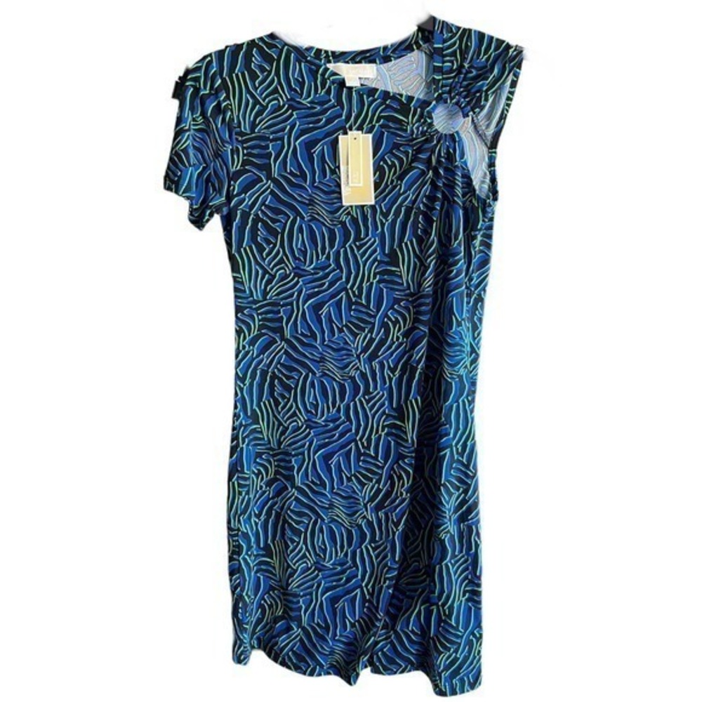 Michael Kors Navy & Teal Abstract-Print Mini Dress